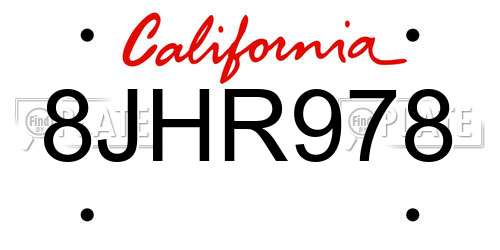 8JHR978 California License Plate