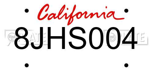 8JHS004 California License Plate