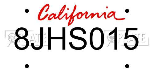 8JHS015 California License Plate