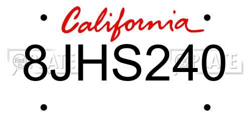 8JHS240 California License Plate
