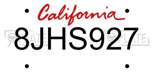 8JHS927 California License Plate