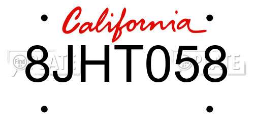 8JHT058 California License Plate