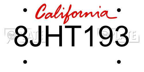 8JHT193 California License Plate