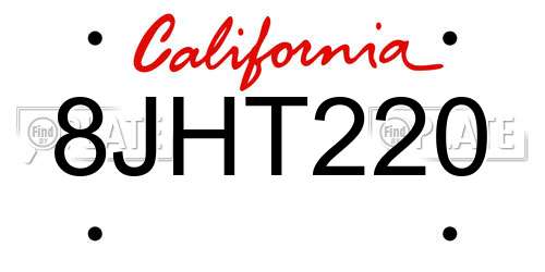 8JHT220 California License Plate