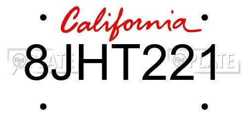 8JHT221 California License Plate