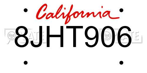 8JHT906 California License Plate