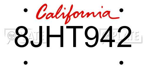 8JHT942 California License Plate