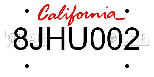 8JHU002 California License Plate