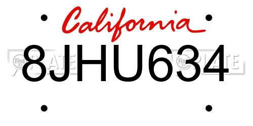 8JHU634 California License Plate