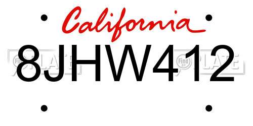 8JHW412 California License Plate