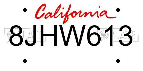 8JHW613 California License Plate