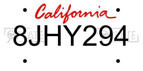 8JHY294 California License Plate