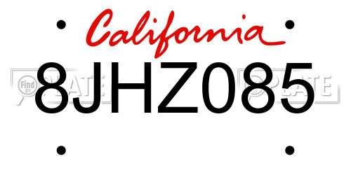 8JHZ085 California License Plate