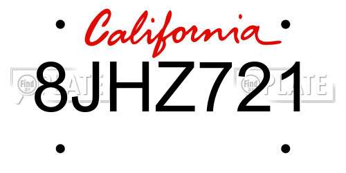 8JHZ721 California License Plate