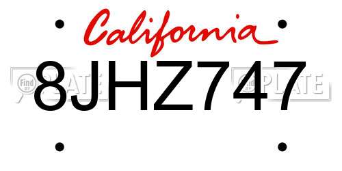 8JHZ747 California License Plate