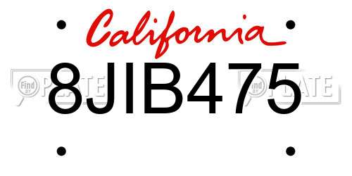 8JIB475 California License Plate