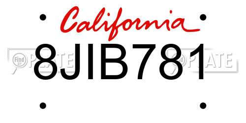 8JIB781 California License Plate