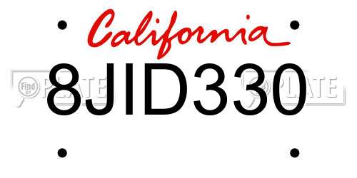 8JID330 California License Plate