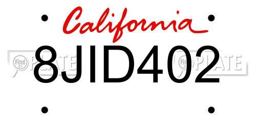 8JID402 California License Plate