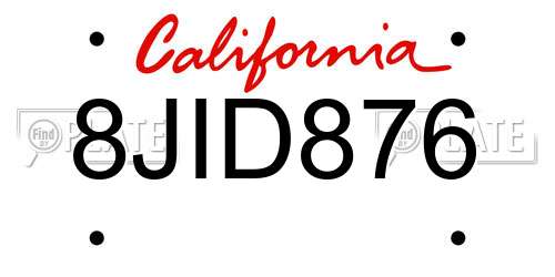 8JID876 California License Plate