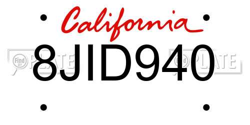 8JID940 California License Plate