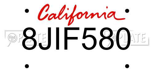 8JIF580 California License Plate