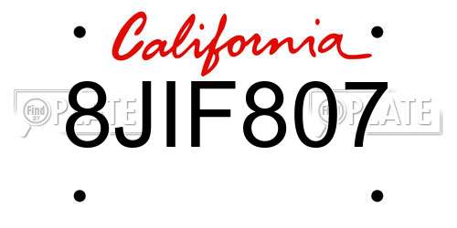 8JIF807 California License Plate