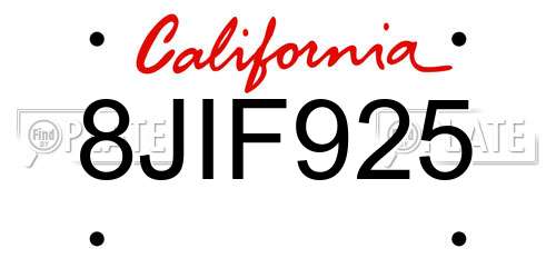8JIF925 California License Plate
