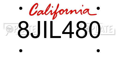 8JIL480 California License Plate