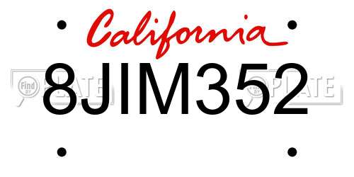 8JIM352 California License Plate