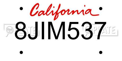 8JIM537 California License Plate
