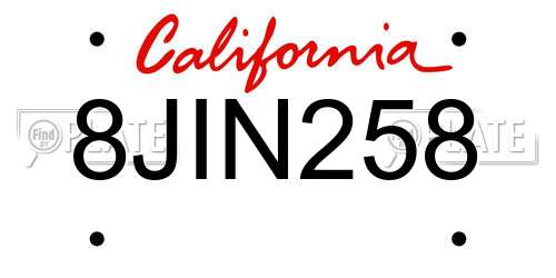 8JIN258 California License Plate