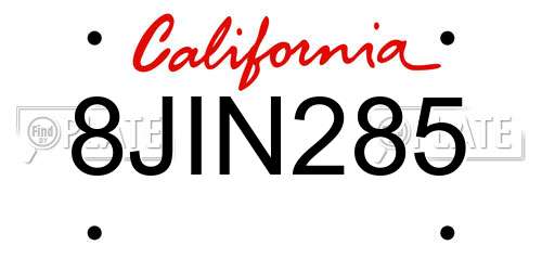 8JIN285 California License Plate