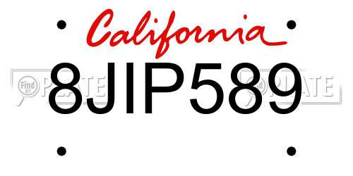 8JIP589 California License Plate
