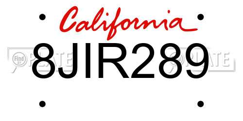 8JIR289 California License Plate