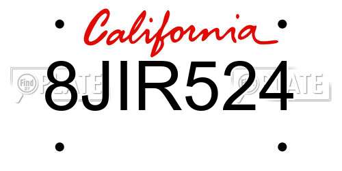 8JIR524 California License Plate