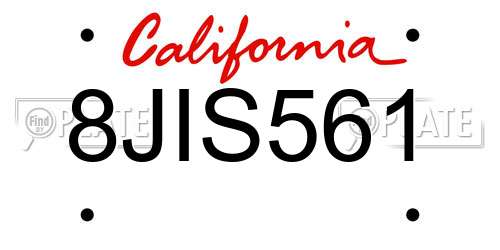 8JIS561 California License Plate
