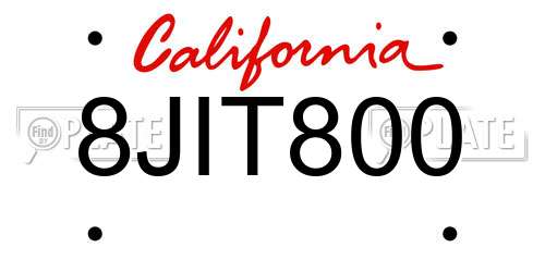 8JIT800 California License Plate