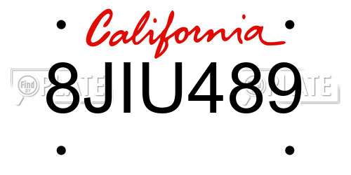 8JIU489 California License Plate