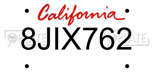 8JIX762 California License Plate