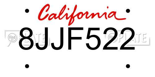 8JJF522 California License Plate