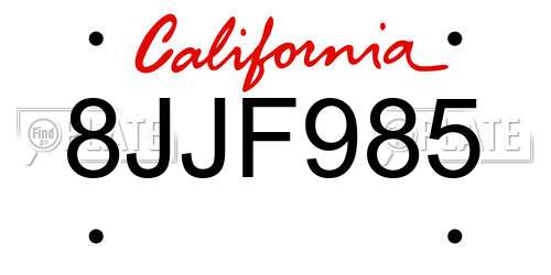 8JJF985 California License Plate