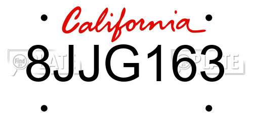 8JJG163 California License Plate
