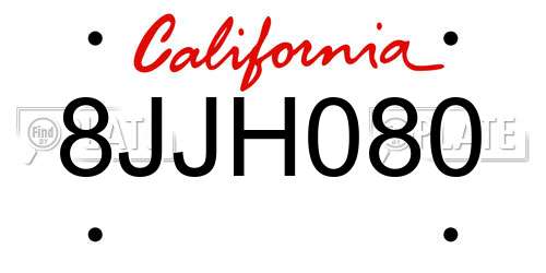8JJH080 California License Plate