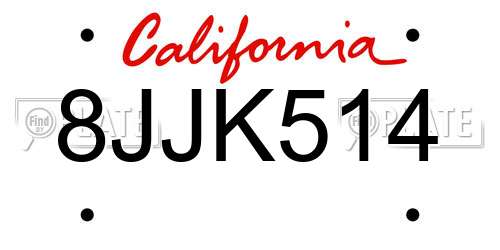 8JJK514 California License Plate