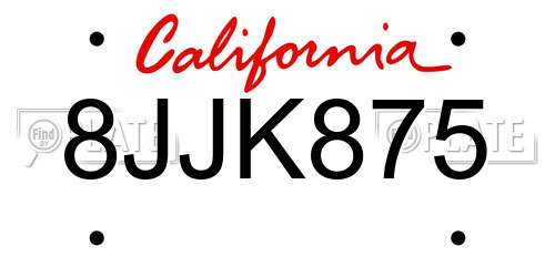 8JJK875 California License Plate