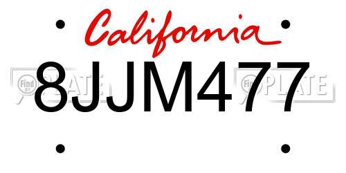 8JJM477 California License Plate