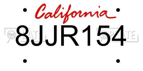 8JJR154 California License Plate