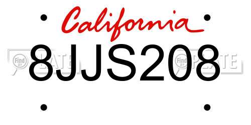 8JJS208 California License Plate