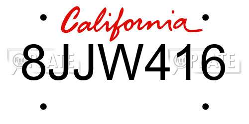 8JJW416 California License Plate